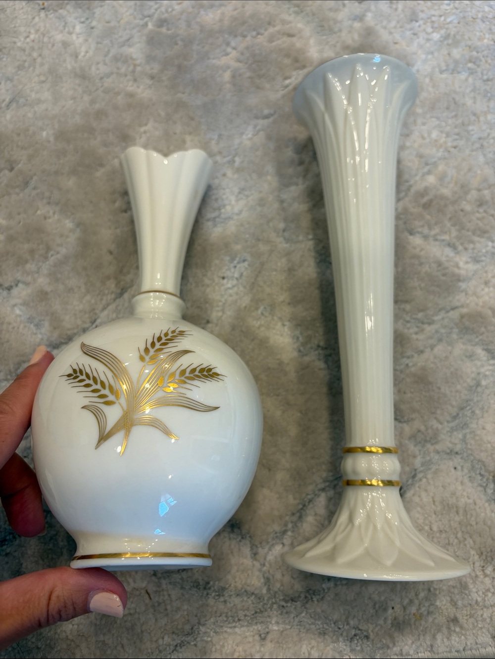 Vintage Lenox White Porcelain Gold Wheat Accent Vases - Elegant Home Decor
